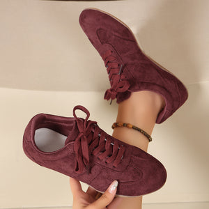 Polyester Round Toe Lace Up Sneakers in Khaki with round toe