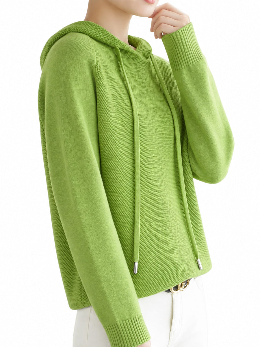 pullover sweater in cream with drawstring and hip-length