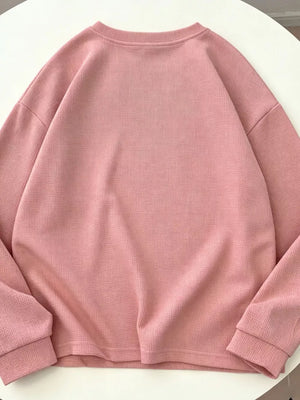 Pink with Crew Neck Long Sleeve Sweatshirt