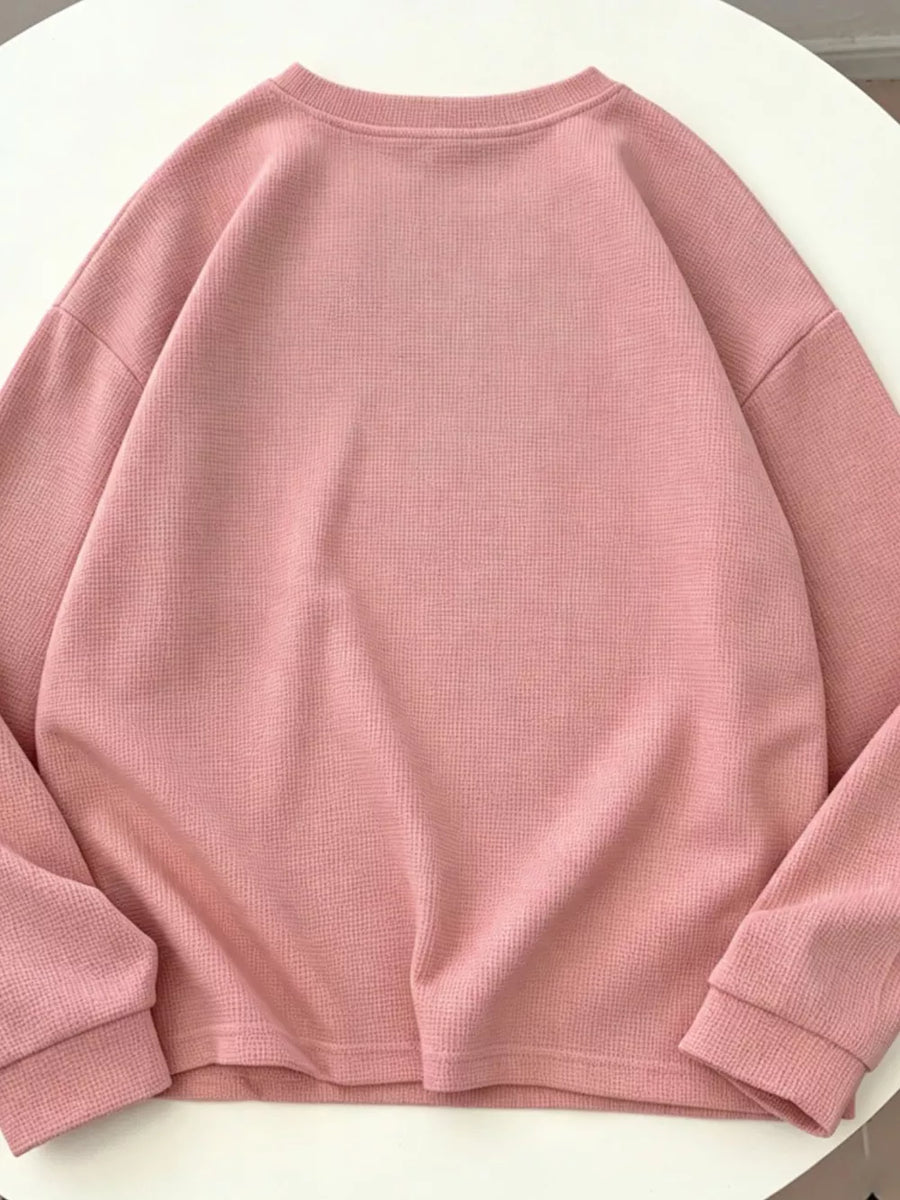 Pink with Crew Neck Long Sleeve Sweatshirt