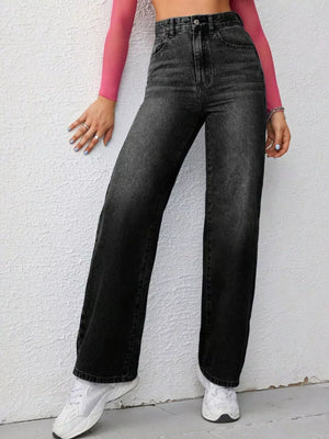streetwear wide-leg jeans in Black with null