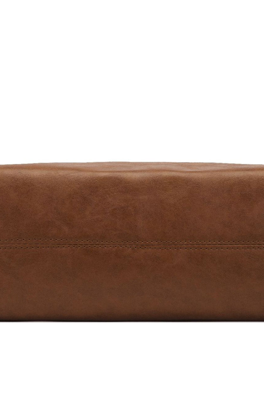 Earthy slouchy shoulder bag in chocolate brown faux leather with double stitched detail.