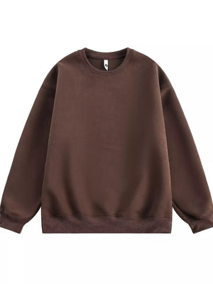Oversized crew-neck sweatshirt in coffee brown with ribbed cuffs and hem.
