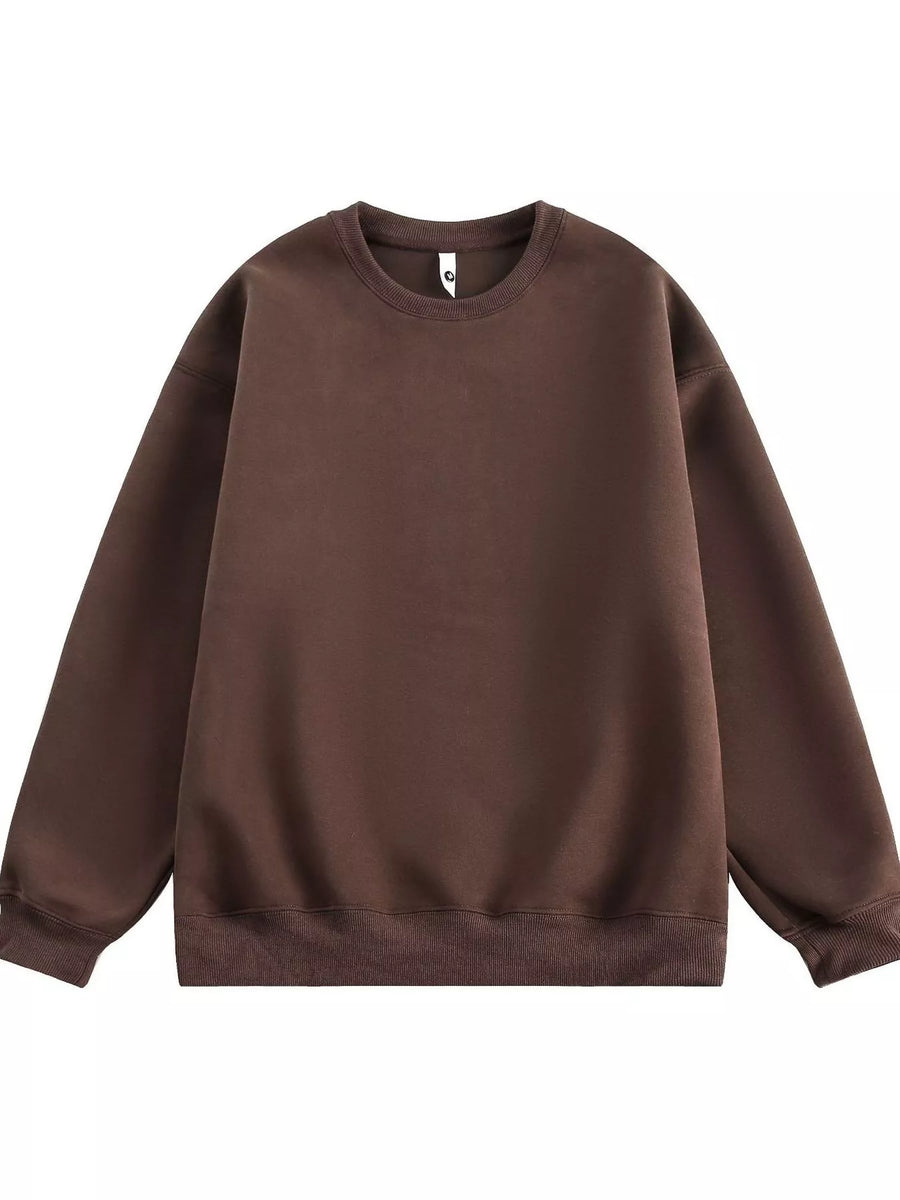 Oversized crew-neck sweatshirt in coffee brown with ribbed cuffs and hem.
