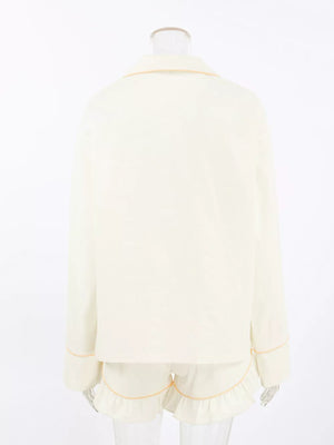 cream relaxed pajama set with collared