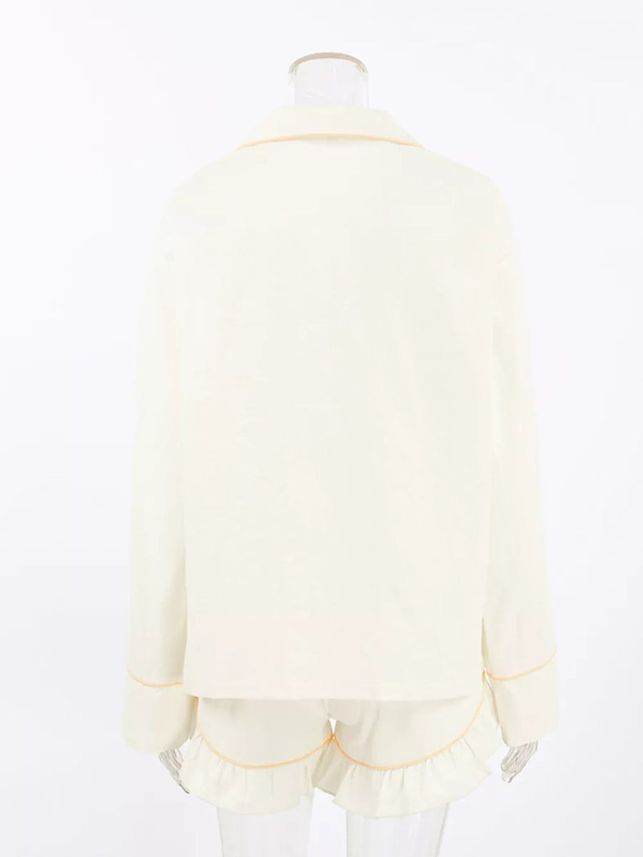 cream relaxed pajama set with collared
