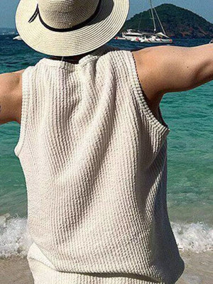 White Men's Plus Size Textured Knit Sleeveless Tank Top