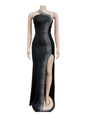 Royal Blue formal gown with high slit and sleeveless