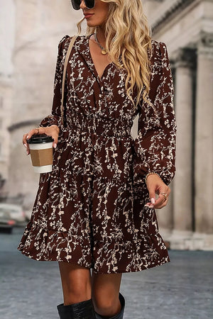 Ditsy Floral Print Split Neck Mini Dress option 6