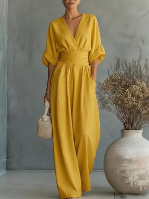 Full Size Half Sleeve Wide Leg Jumpsuit in Black