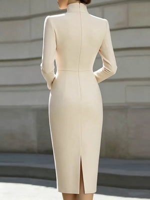 Apricot High Neck Long Sleeve Slit Dress