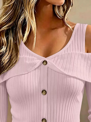 black cold shoulder top with pullover and ribbed