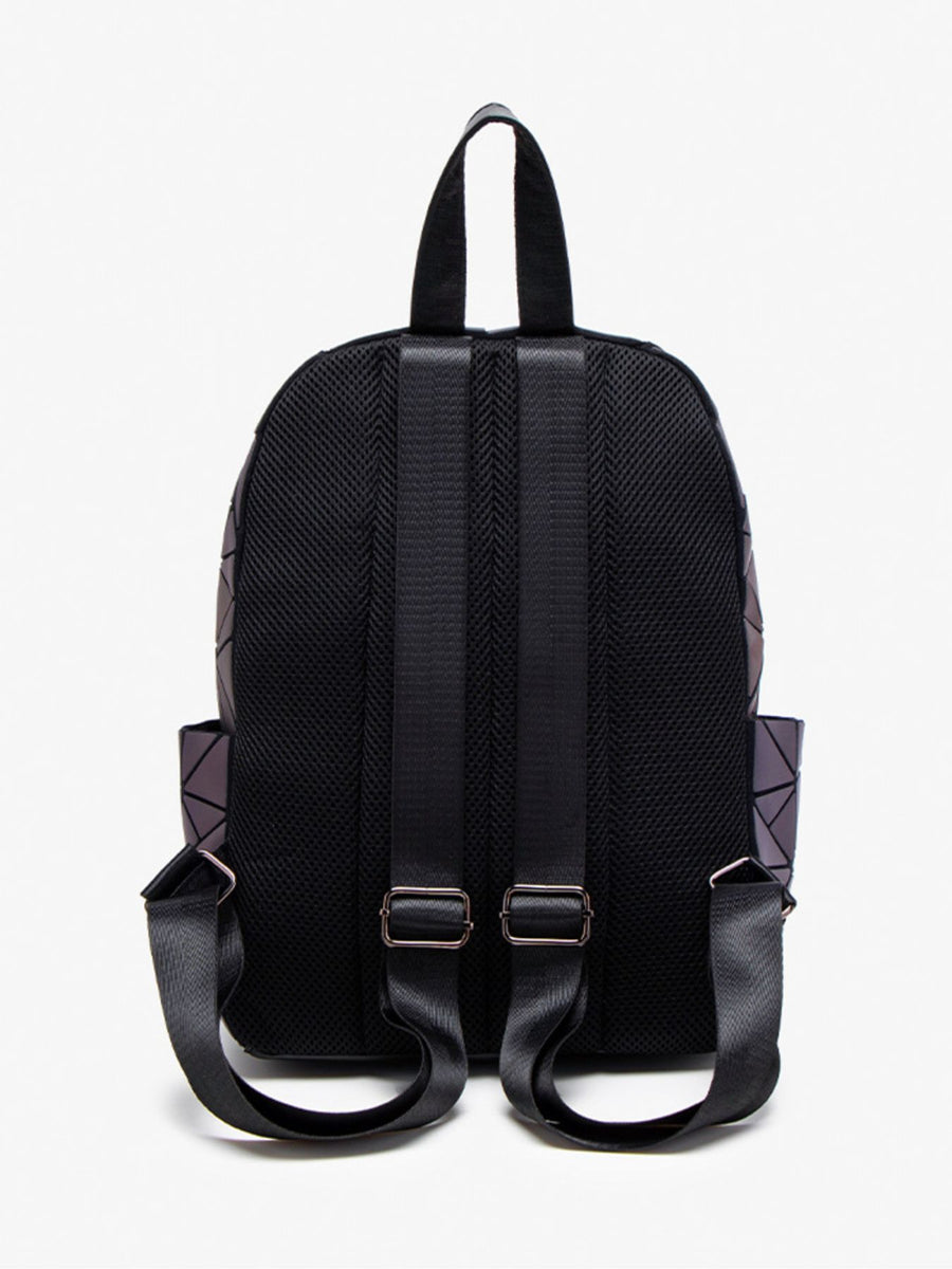 deep purple backpack with zip-front and geometric