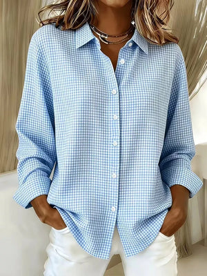 Light Yellow Plus Size Plaid Button Up Long Sleeve Shirt
