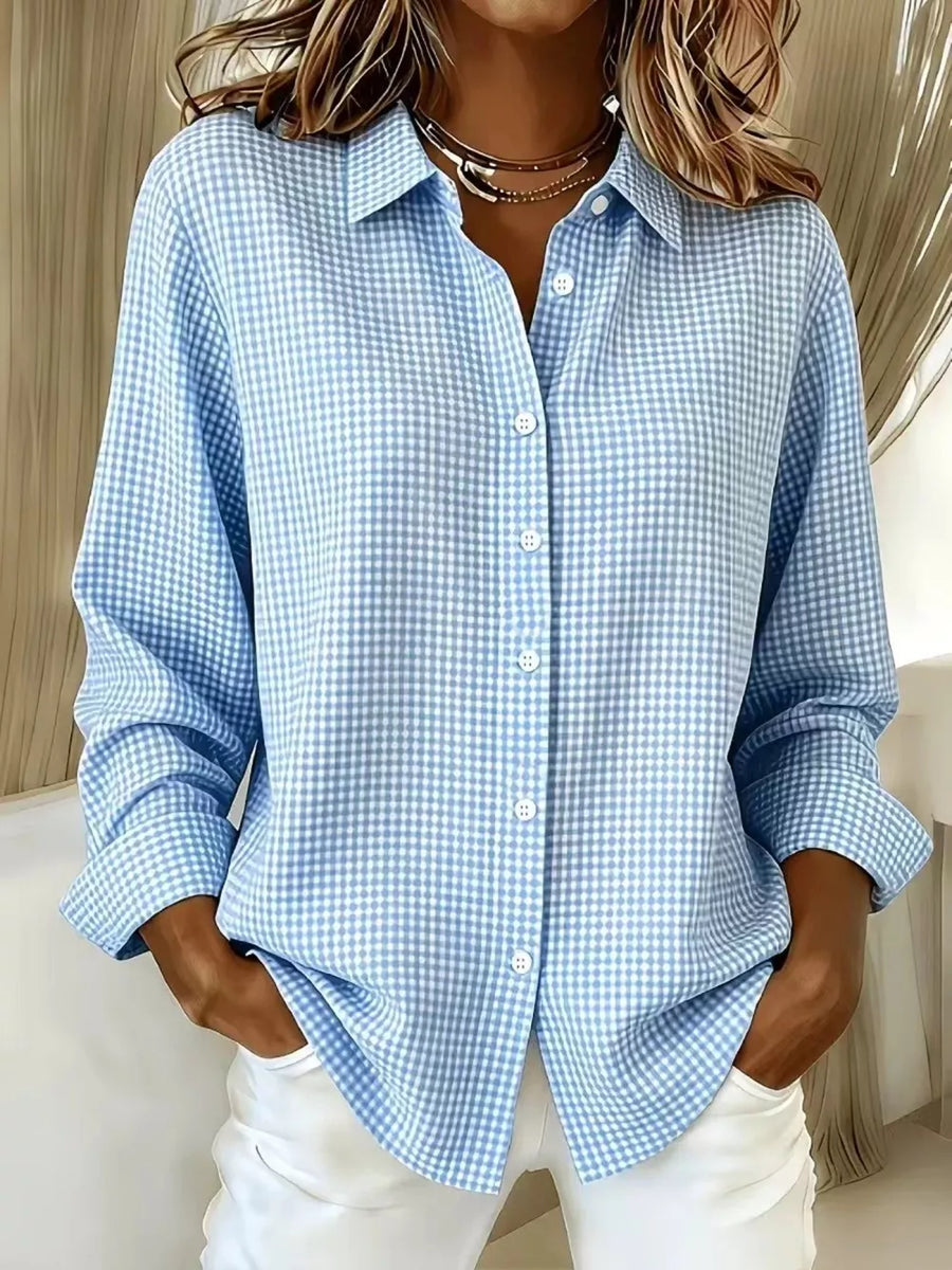 Light Yellow Plus Size Plaid Button Up Long Sleeve Shirt