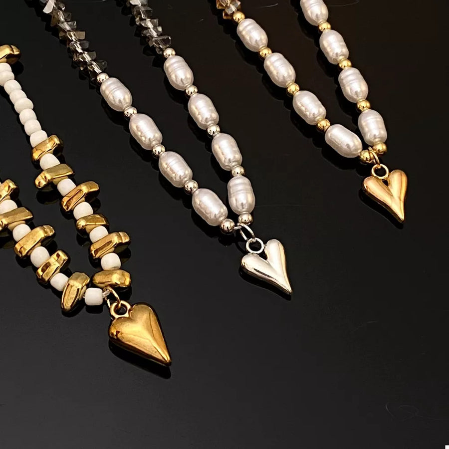 Synthetic Pearl,18K Gold-Plated,Rice Pearl,CCB Care instructions: Avoid wearing necklace in silver with regular silhouette