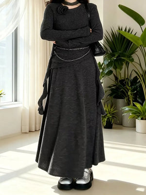 Ribbed Knit Long Sleeve Top And Skirt Set option 3