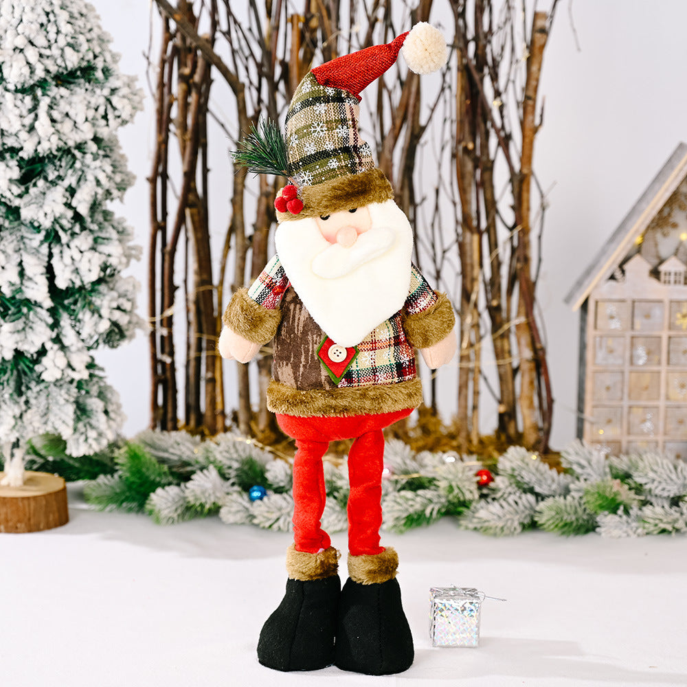 Festive Plaid Santa figure with red hat, white beard, plaid coat, and red pants.