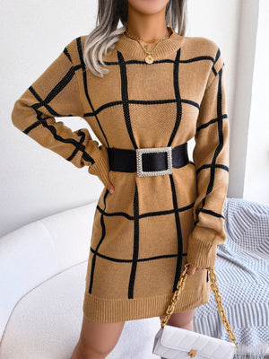 sweater dress in Black Forest with crew neck and long sleeve