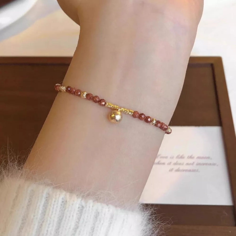 Lightweight 18k Gold-plated Beaded Charm Bracelet in Rust with beaded