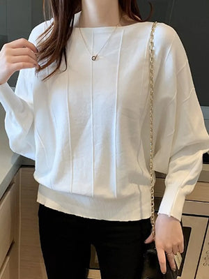 pullover sweater in Yellow with boat neck and dolman sleeve