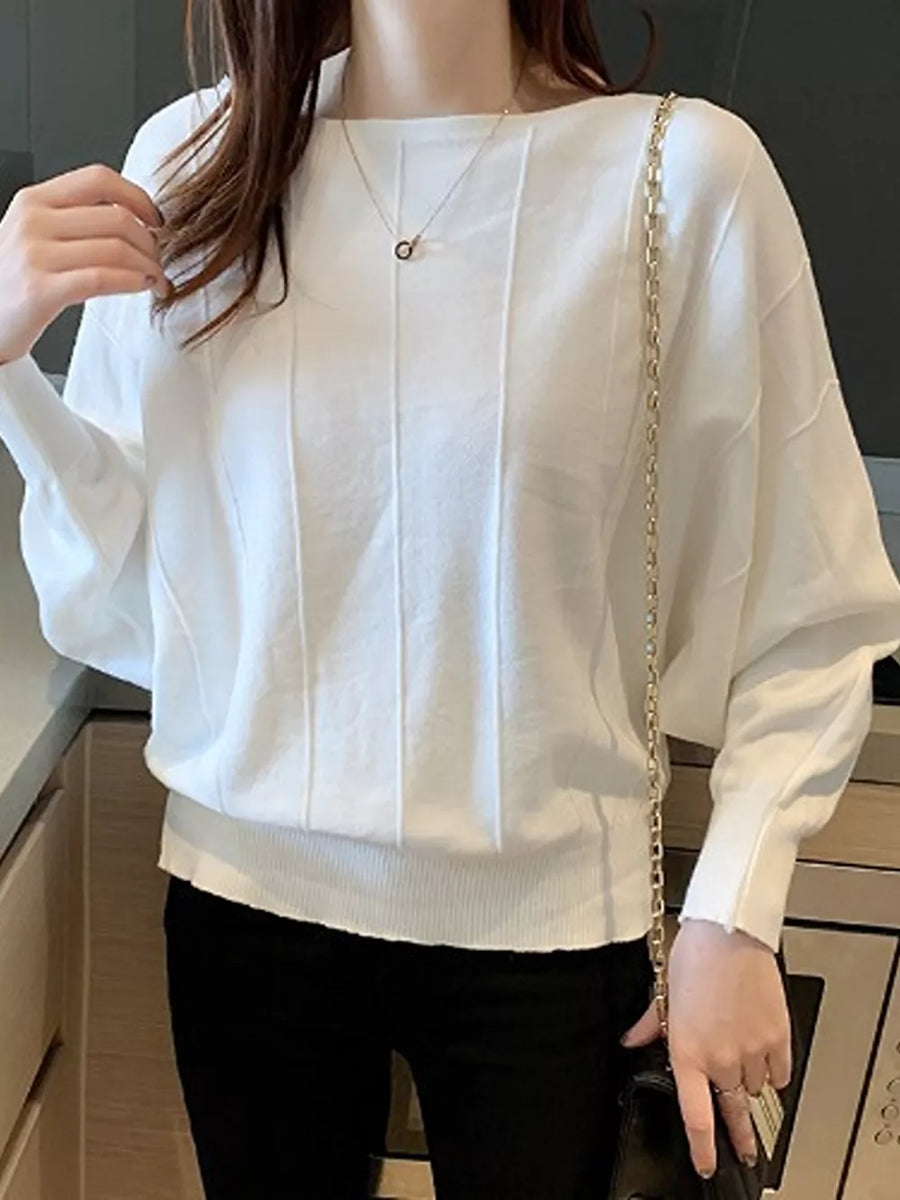pullover sweater in Yellow with boat neck and dolman sleeve