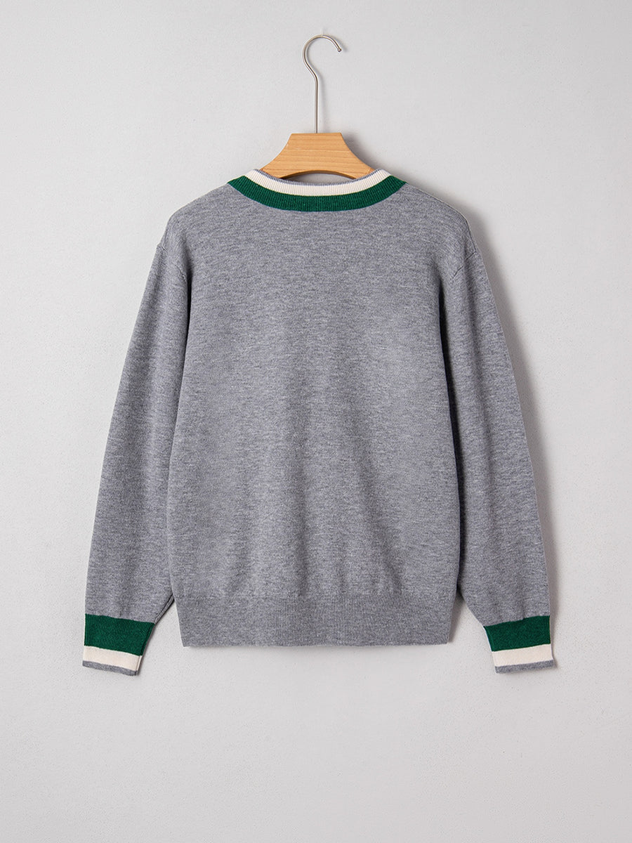 ivory pullover sweater with ribbed cuffs and long sleeve