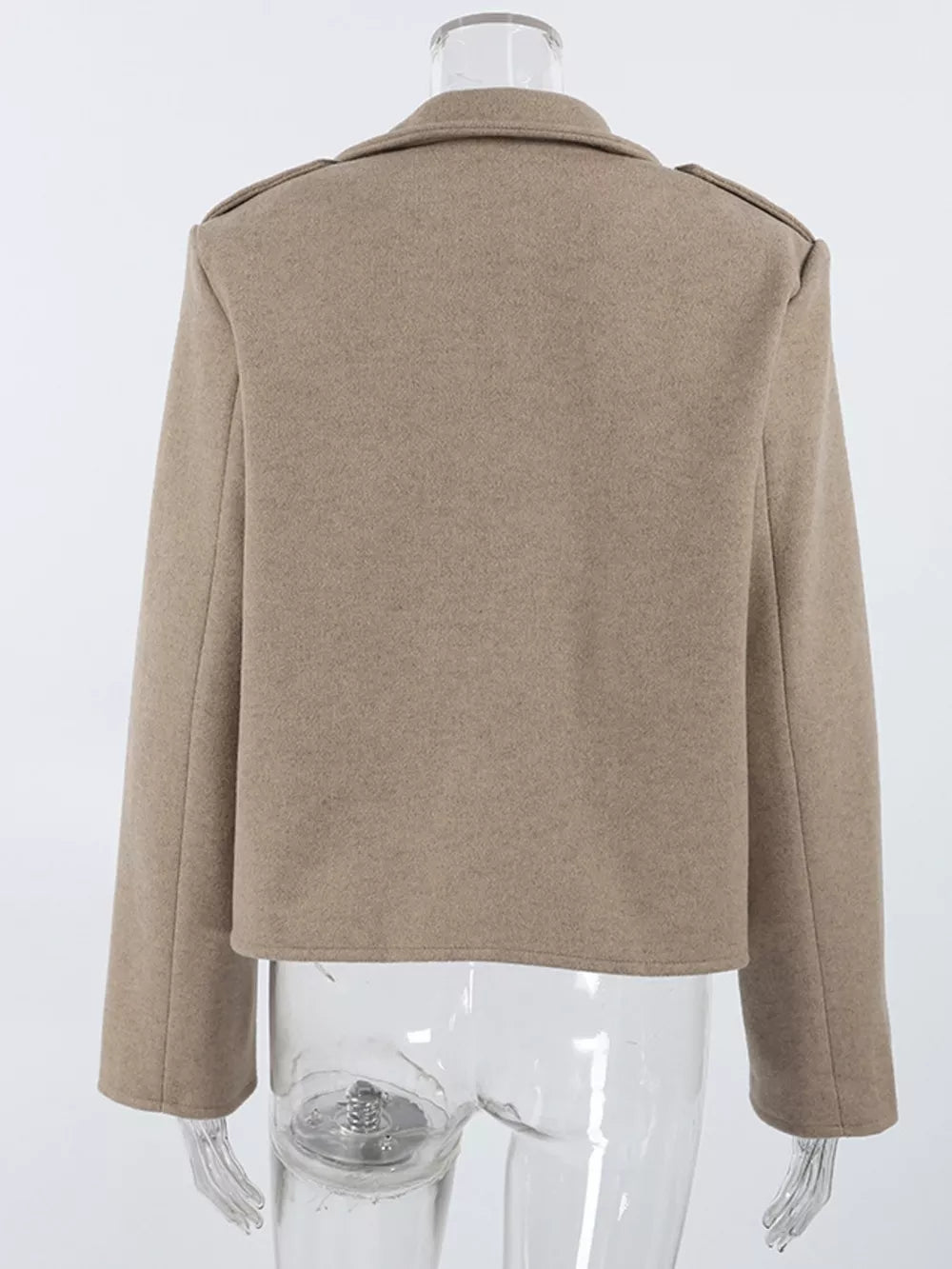 camel blazer with flap pockets and long sleeve