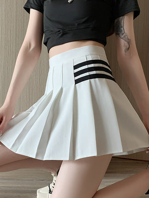 mini skirt featuring striped in Deep Cafe [Three Bars]] with Contains less than 30% spandex texture