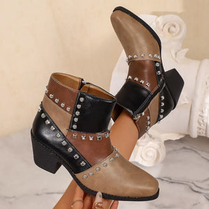 boots featuring color-block in black with PU Leather,Rubber Imported Size &amp texture