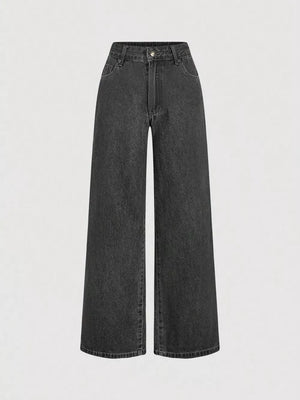 Dark Blue with Halter Neck Denim Vest And Wide-leg Jeans Set in Dark Blue