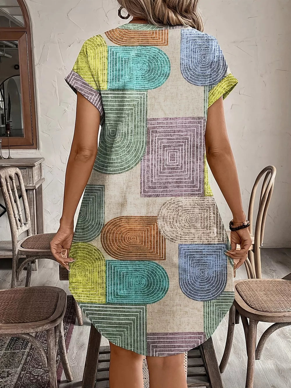 Multicolor shirt dress with mini and button-front
