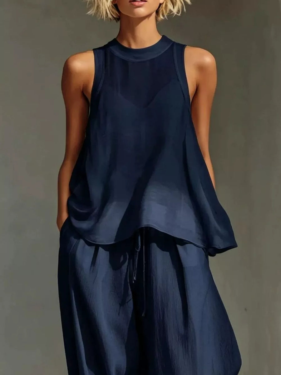 Navy Blue relaxed two-piece set with mock neck