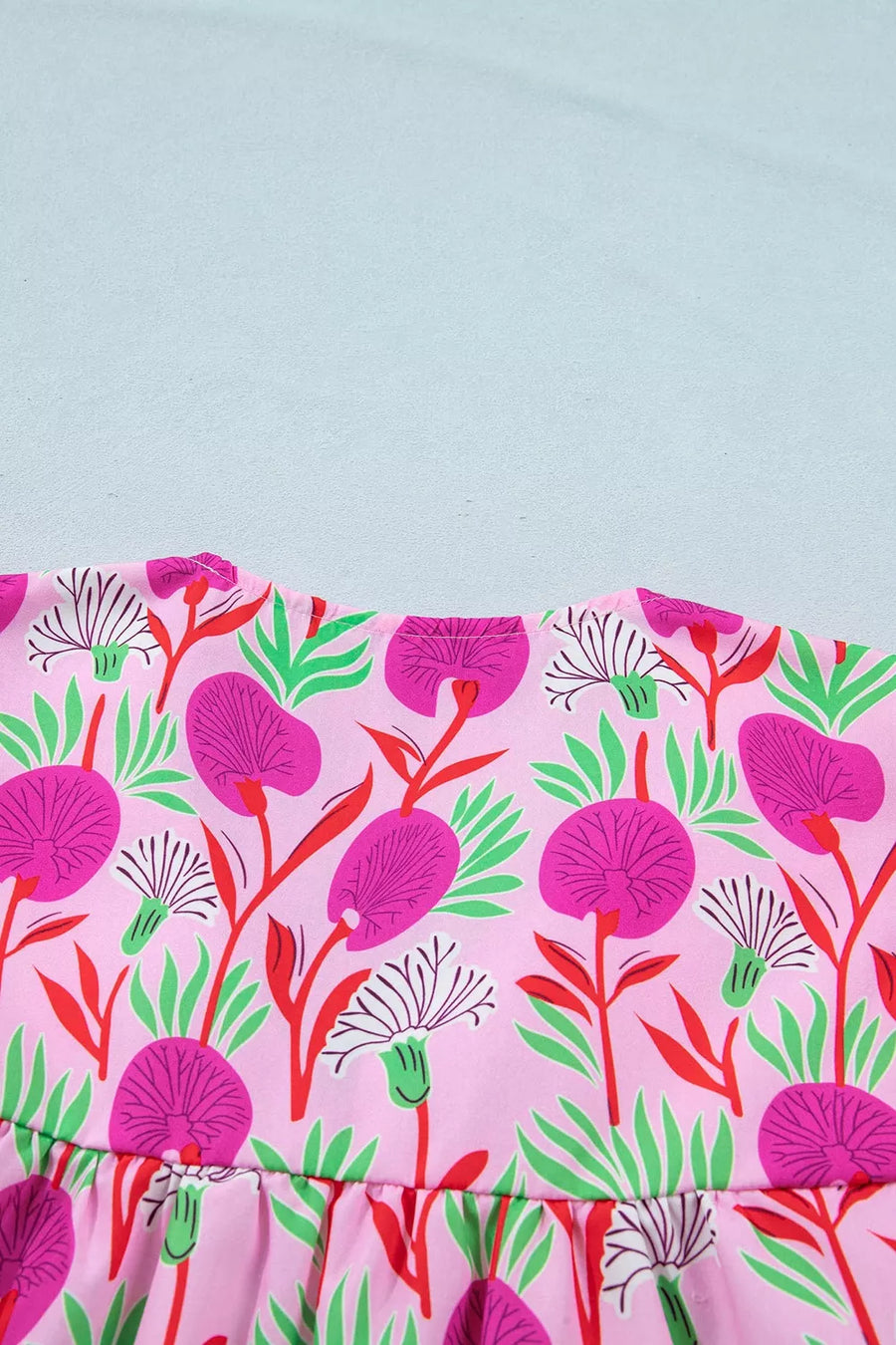 Floral Print Short Sleeve Tassel Tie Blouse in Fuchsia Pink, view 11