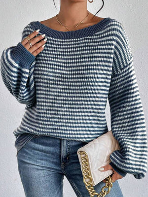 pullover sweater featuring striped in Blue with 100% polyester Care instructions: Hand wash cold texture