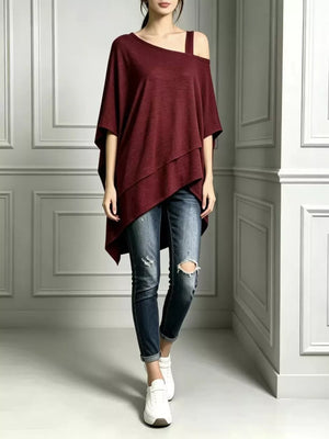 Light Gray Full Size Asymmetrical Neck Short Sleeve T-shirt Plus Size