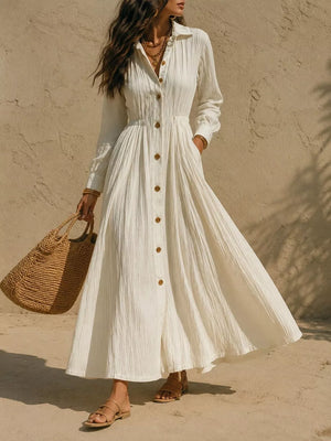 Textured Button Front Long Sleeve Maxi Dress Plus Size in Sky Blue