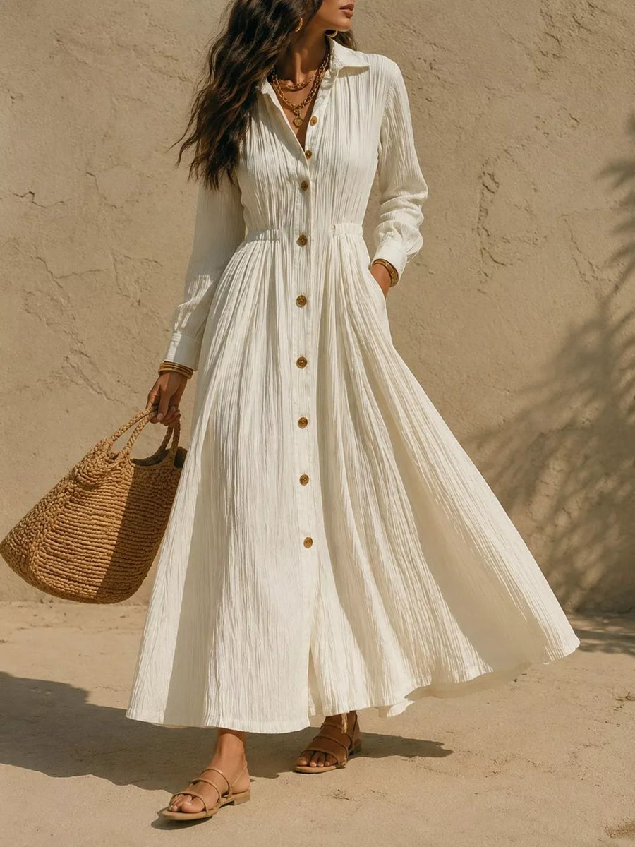 Textured Button Front Long Sleeve Maxi Dress Plus Size in Sky Blue