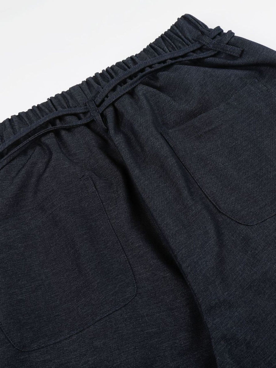 wide-leg pants in navy blue with drawstring waist and full-length
