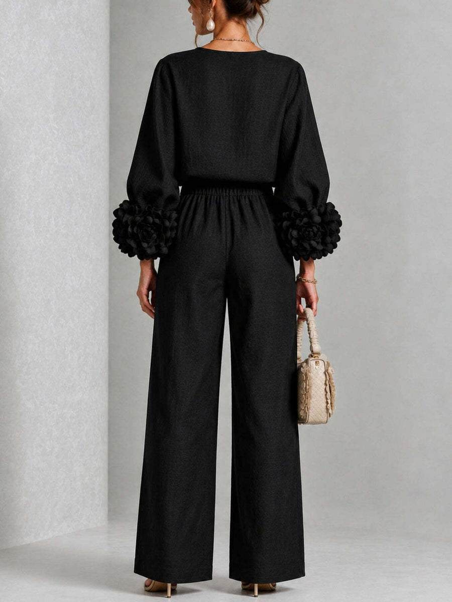 Dark Navy two-piece set with hip-length (top), full-length (pants) and pullover (top), elastic (pants)