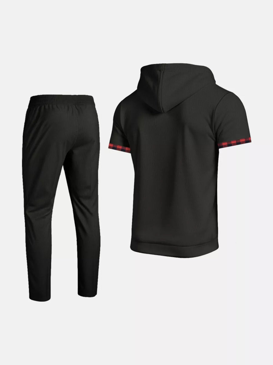 Grey Men's Casual Short-sleeve Hoodie And Pants Set