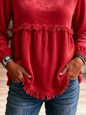 Apricot blouse with hip-length and pullover
