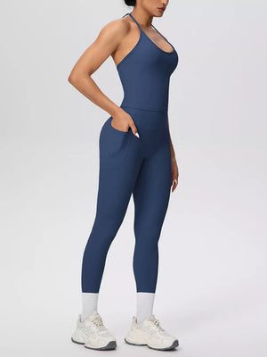 Deep Red fitted activewear with halter