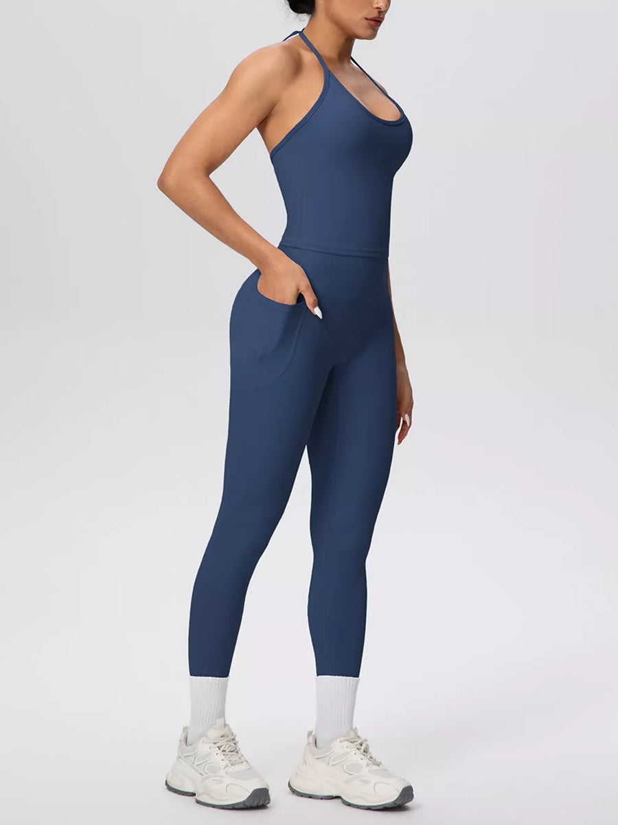 Deep Red fitted activewear with halter
