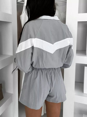 Light Gray with Zip Up Long Sleeve Outerwear And Shorts Set