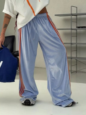 Contrast Side Stripes Wide-leg Pants in Pink