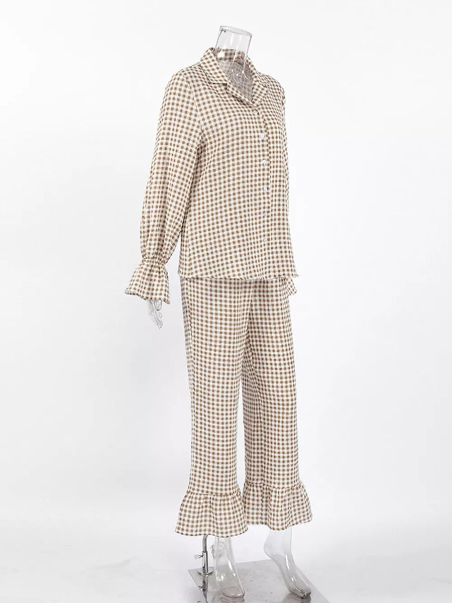 pajama set featuring gingham in cream with 100% cotton Care instructions: Machine wash cold texture
