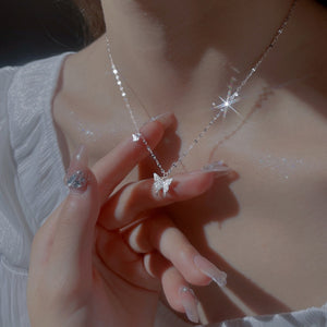necklace in silver featuring butterfly charm and straight fit