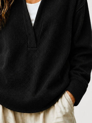 sweatshirt in Taupe with waffle-knit and waffle-knit
