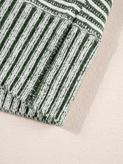 Relaxed ribbed knit sweater with green and white stripes, boat neck detail